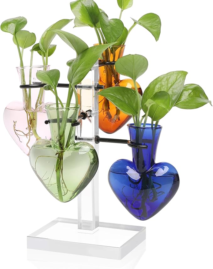 YYHglass Clear Plants Propagation Stations Terrarium Kit Birthday Gift for Women for Indoor Home Office Decor Acrylic Plant Accessories - 4 Love Hear Vase