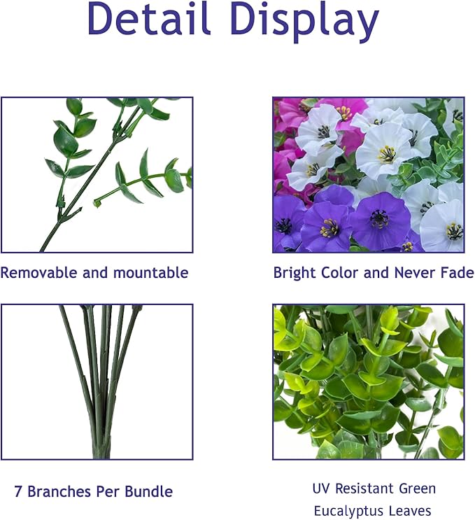 VDVST Artificial Flowers for Outdoors,UV Resistant Artificial Outdoor Flowers,Not-Fading Faux Flowers for Outdoor Planters Front Door Porch Yard Patio Garden Home Decor,12 Bundles Mix 4 Colors