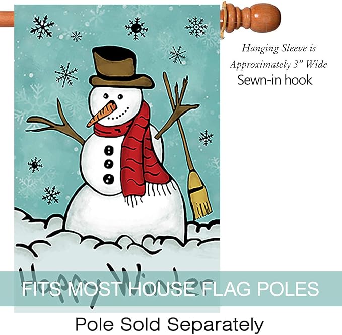 Morigins Happy Snowman Primitive Winter Yard Flag Double Sided Decorative Let it Snow House Flag 28x40 Inch
