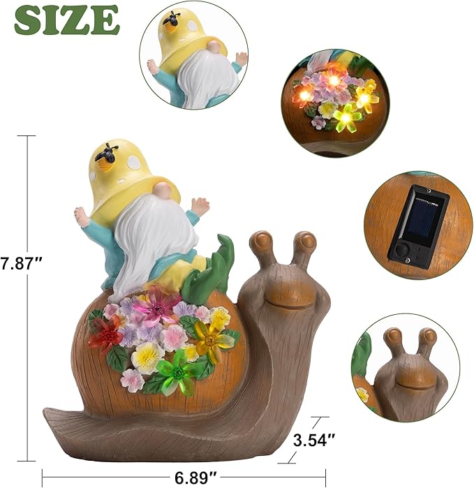 Solar Gnomes Outdoor Snail Garden Statue for Yard with Outdoor Decorations for Patio Mom Gift