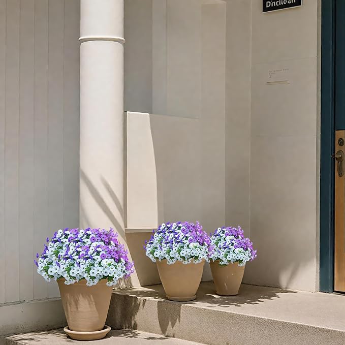 VDVST Artificial Flowers for Outdoors,UV Resistant Artificial Outdoor Flowers,Not-Fading Faux Flowers for Outdoor Planters for Front Door Porch Yard Patio Garden Home Decor,12 Bundles Mix 3 Colors