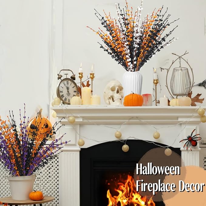 10pcs Jasmine Halloween Flower 29.5'' Long Halloween DIY Floral Picks for Halloween Party Indoor Decorations Gothic Home Badroom Centerpieces Vase Fillers (Orange, White, Black)