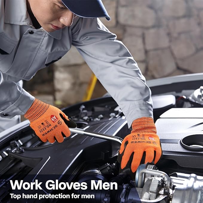 Schwer 12 Pairs ProGuard Highest Level Cut Resistant Work Gloves PR3326 for Extreme Protection，ANSI A9 Cut Gloves with Reinforced Thumb, Non Slip, Breathable, Durable, Touch-screen, Orange XL