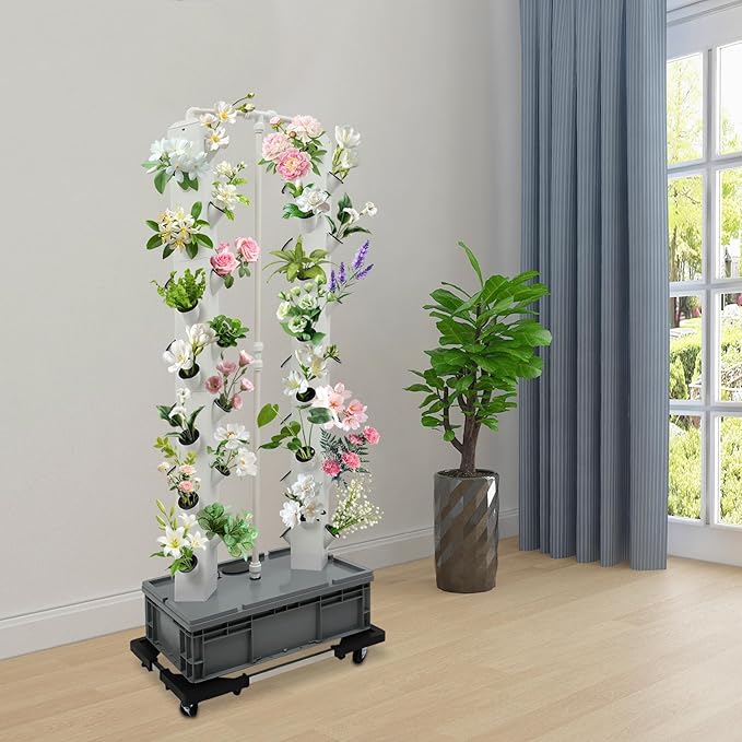 Hydroponic Growing System, 56-Plant Hydroponic Tower Outdoor Indoor Garden Vertical Planter Germination Kit with Water Pump, Intelligent Water Circulation & Timer Function for Gardening Lover (Black)