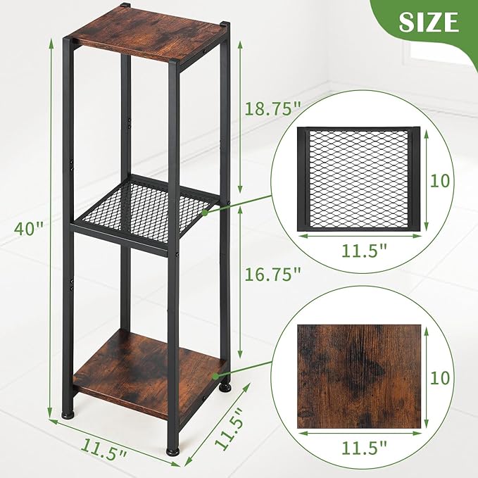 Dipion Extra Tall Plant Stand Indoor,40 Inch Plant Stands,3 Tier Metal Plant Stand with Heavy Duty Wood and Metal Mesh Shelf,Rustic Brown and Black