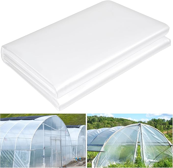 10 x 26 FT Clear Greenhouse Plastic Sheeting, 6 Mil Polyethylene Film Heavy Duty, Water Sun Frost Wind Dust Resistant Winter Hoop House Toughness Plastic Cover for Farming, Gardening, Agriculture, DIY