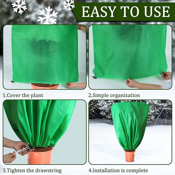 EYNDYN 8 Pcs Plant Covers Frost Protection Bag 47" x 31.5" Winter Reusable Plants Jacket with Drawstring Shrub Protection Wraps Bags Frost Blanket for Winter Outdoor Garden Plants