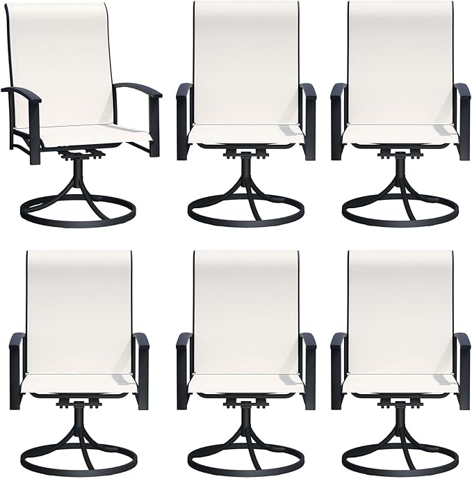 Patio Swivel Chairs Set of 6, All-Weather Metal Outdoor Dining Set with Breathable Mesh Seat, Lightweight Swivel Bistro Chairs for Garden, Deck, Porch & Comfortable Relaxation, Light Beige