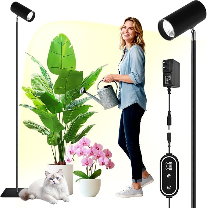 30W Full Spectrum Grow Light, 5000LM High PPFD&CRI COB LED Floor Lamp with 6/8/12H Timer, Adjustable Height (28"-83") & Angle, Grow Lights for Indoor Plants, Succulents & Flowers (4000K Warm White)