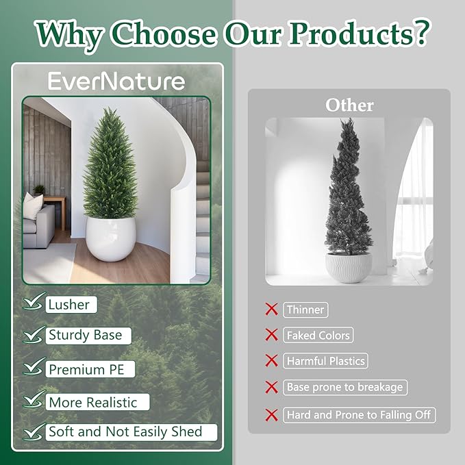 EverNature 4FT Artificial Topiary Cedar Trees, 2Pack Realistic Faux Cypress Plants with Pot, Fake Bushes Pine Tree for Outdoor Front Porch Garden Indoor Christmas Home Decor