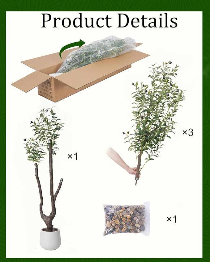 Sillaff Faux Plants Indoor, 6FT Fake Tree Large Artificial Tree Tall Faux Olive Tree with Pot, Nearly Natural Olive Branches and Fruits for Living Room Office Home Decor