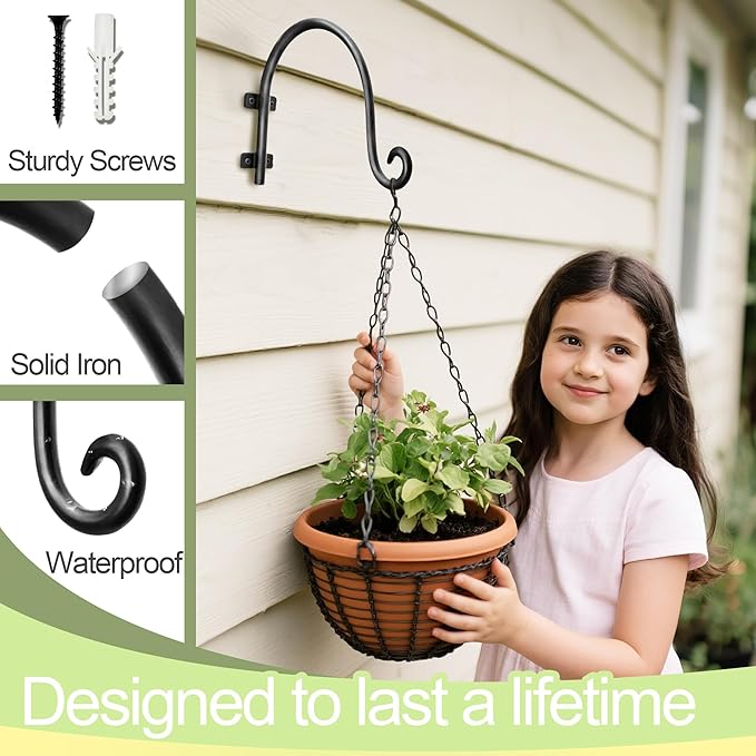 AJART Hanging Plant Hanger Outdoor: Bird Feeder Hangers for Outside - 8 inch Plant Hooks for Hanging Flower Baskets 2 Pieces