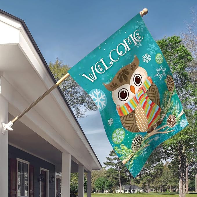 Morigins Cute Owl Christmas Holly Winter Double Sided House Flag 28x40 inch