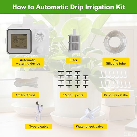 Yuehuam Automatic Watering System for 15 Potted Plants, Automatic Drip Irrigation Kit Smart Plant Watering Devices for Indoor Outdoor, Water Shortage Remind, IPX4