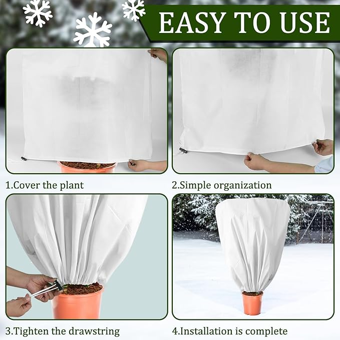 EYNDYN 8 Pcs Plant Covers Frost Protection Bag 47" x 31.5" Winter Reusable Plants Jacket with Drawstring Shrub Protection Wraps Bags Frost Blanket for Winter Outdoor Garden Plants