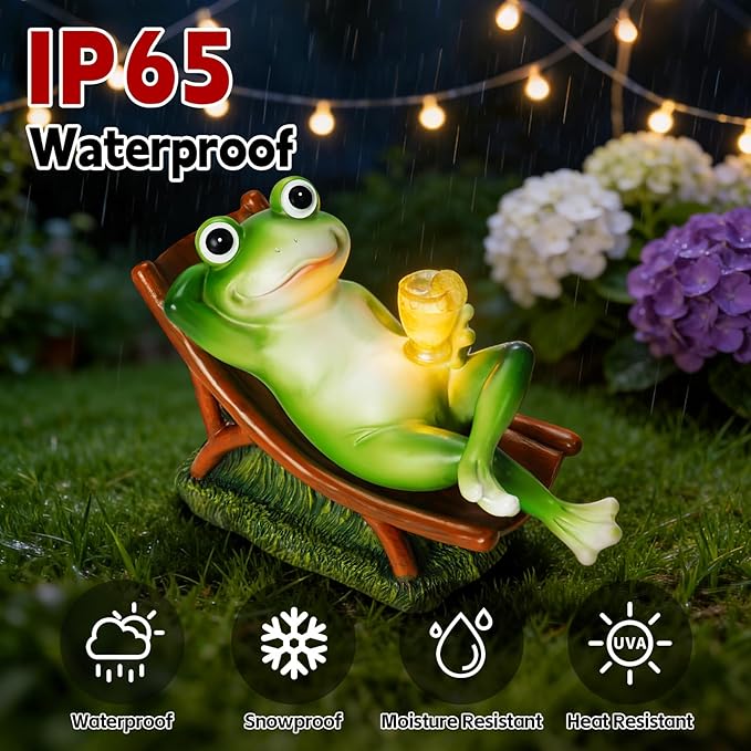 Frog Garden Statue Garden Decor for Outside for Yard、Balcony 、Lawn and Gifts for Women, Unique Artistic Housewarming Presents Gift