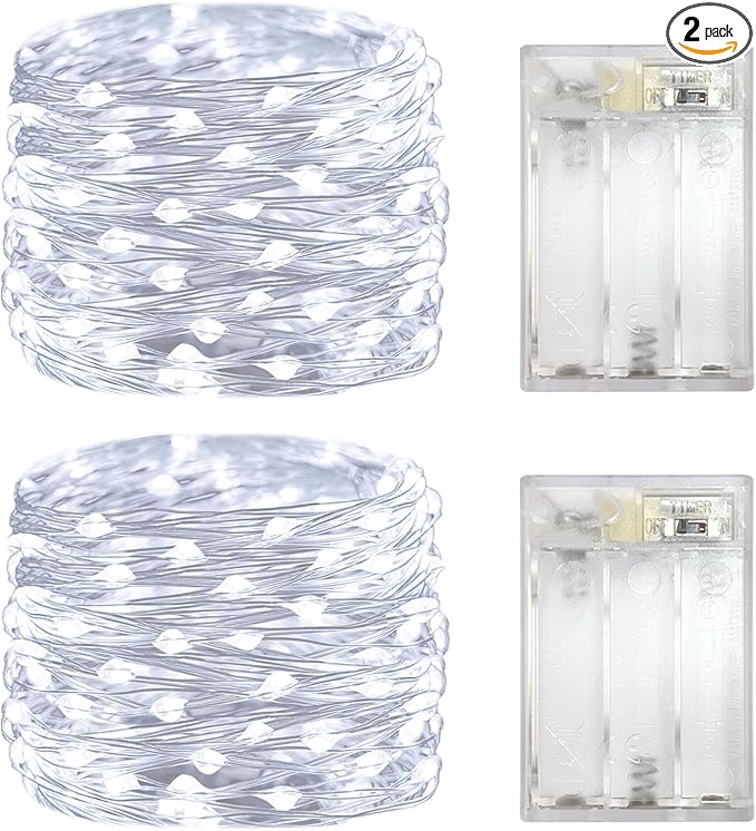 with Timer Function Battery Operated Dewdrop Led Lights,Mini Fairy Lights for Home Parties Christmas/Halloween Holiday Decoration,6 Hours on/18 Hours Off,30 LEDs,10 Feet (Cold White, 2)