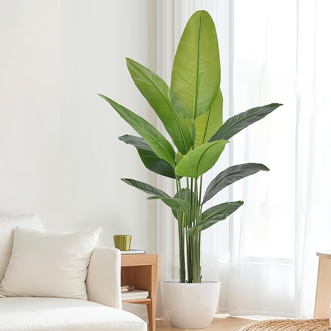 Artificial Bird of Paradise Plant 6Ft, Floor Silk Banana Leaf Plant with 13 Leaves, Faux Palm Tree with Plastic Pot for Indoor House Home Office Garden Modern Decoration