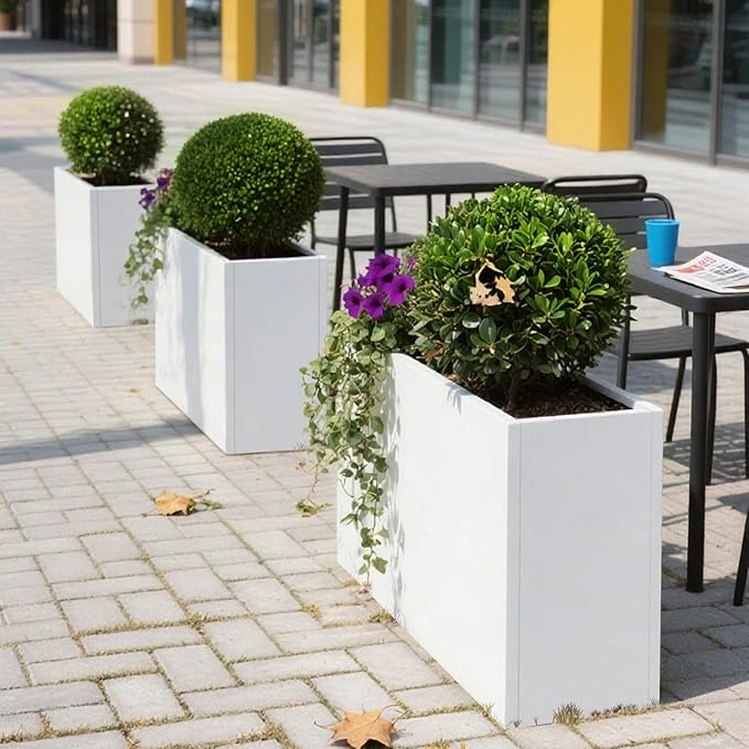 GZLVSOW White Metal Planter Box 30" x 12" x 24" for Outdoor Plants Galvanized Steel Outdoor Planter Spliced Rectangular Flower Box with Partitions for Outside,Indoor,Garden (White, 30 * 12 * 24)