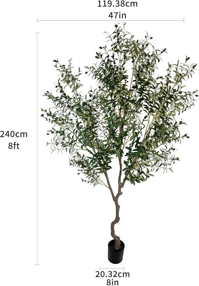AfanD Artificial Tree Faux Olive Tree 8ft(92in,3200leaves) Tall Fake Olive Plant in Pot Fake Silk Tree Faux Plants Indoor