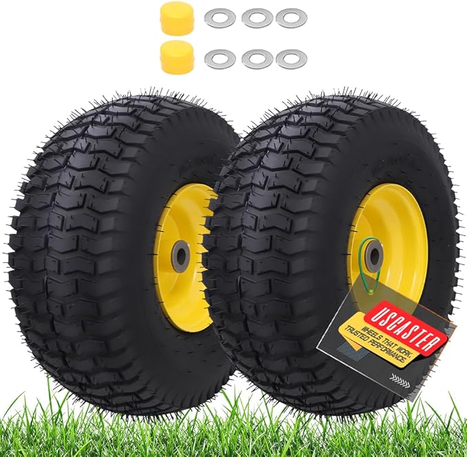 15x6.00-6nhs Lawn Mower Tires Tubeless (2 Pack),Replacement Riding Lawn Mower Front Tires,Compatible withRiding Mowers and Lawn Tractor, 3" Centered Hub and 3/4" Bushings（Yellow)
