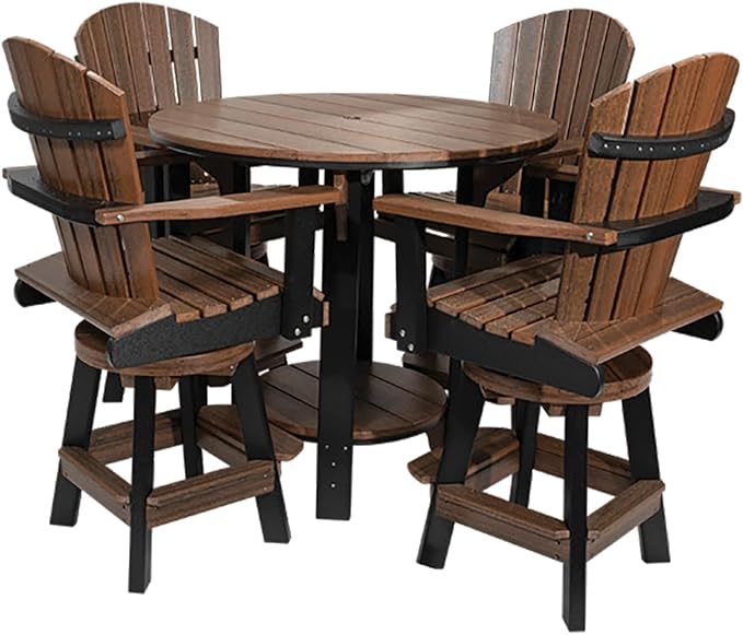 DutchCrafters Recycled Poly Round Balcony Dining Set, Table with 4 Chairs, Bar Height, Swivel Chairs, 5 Piece Patio Furniture Set, Amish Made in USA, Two-Toned Colors (Rustic Nutmeg & Black)