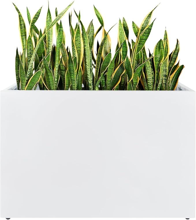 TISUWING Metal Planter Box, No Installation Galvanized Steel Folding Rectangular Planter with Drainage Holes, 35.5"x 10"x 28" White Outdoor Planter for Porch/Patio/Garden