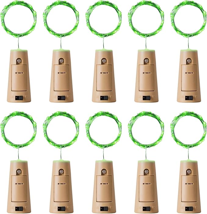 Aluan Wine Bottle Lights with Cork, 20 LED 10 Pack Fairy String Lights Waterproof Battery Operated Mini LED Cork Lamp for Liquor Bottles Jar Party Wedding Christmas Festival Bar Decoration, Green