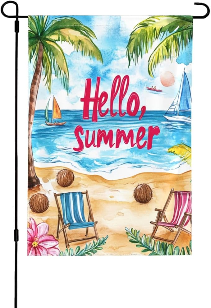 Beach Time Garden Flag 12x18 Inch Double Sided All-Weather Polyester Outdoor Flag For Patio Lawn Yard And Garden Welcome Decor
