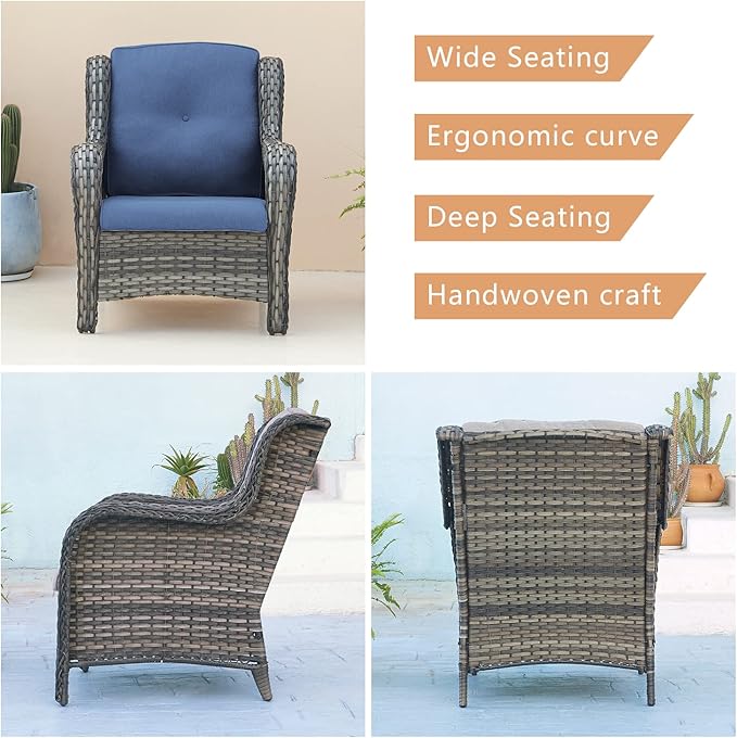HUMMUH 4 Piece Patio Conversation Furniture Set PE Wicker Rattan Outdoor Loveseat Sofa,Patio Chairs,Coffee Table for Garden,Poolside,Backyard,Deck