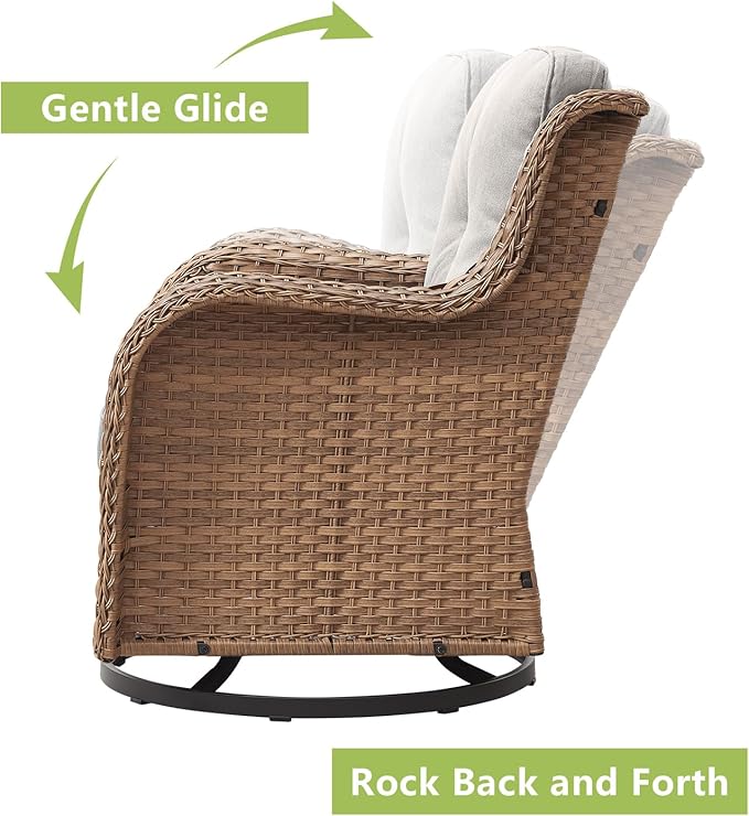 Patio Furniture Swivel Chairs Set - 8 Piece Wicker Rattan Outdoor Sectional Conversation Sets with 4 Swivel Rocking Chairs,2 Ottomans,1 Sofa and 1 Coffee Table for Porch Deck Garden(Yellow/Beige)