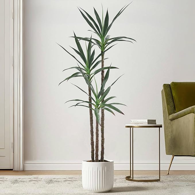 Artificial Tree 6ft Faux Agave Plant with 45 Leaves and 3 Realistic Trunks,Fake Floor Potted Artificial Tall Plants for Home Office Garden Decor Indoor (6Feet,1Pack)