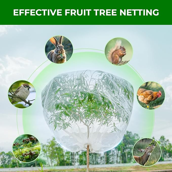 Fruit Tree Netting with 2-Way Zipper & Drawstring - 4'x6' Garden Plant Net Pest Barrier to Prevent Cicadas Bird Squirrel Deer - Bug Protection for Blueberry Tomato with Fine Mesh Insect Cover (4 Pack)