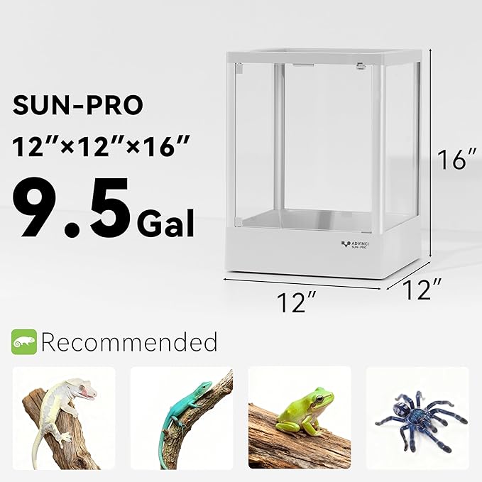 ADVINCI Reptile Terrarium 12"x12"x16" 9.5 Gallon,Aluminum Frame,Full Glass Tank Enclosure for Small Reptiles, Geckos, Frogs, Lizards, Snakes, Spiders, Turtles, Vertical Rainforest Habitat