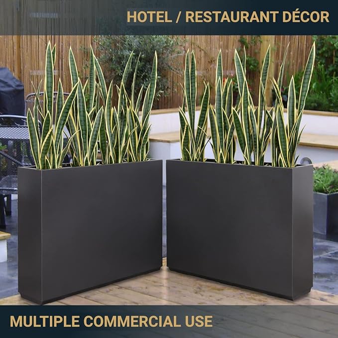 Wallowa Metallic Heavy Planter for Outdoor Plants, 38Lx10Wx30H Inches Tall and Long Metal Divider Planter Box for Outside & Indoor, No Assembly Required (Gray)