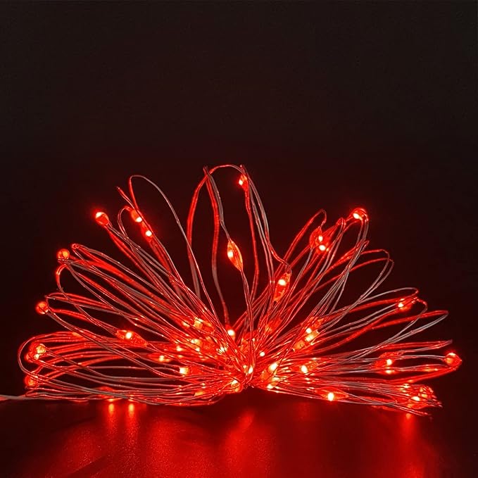 with Timer Function Battery Operated Dewdrop Led Lights,Mini Fairy Lights for Home Parties Christmas/Halloween Holiday Decoration,6 Hours on/18 Hours Off,30 LEDs,10 Feet (Red, 2)