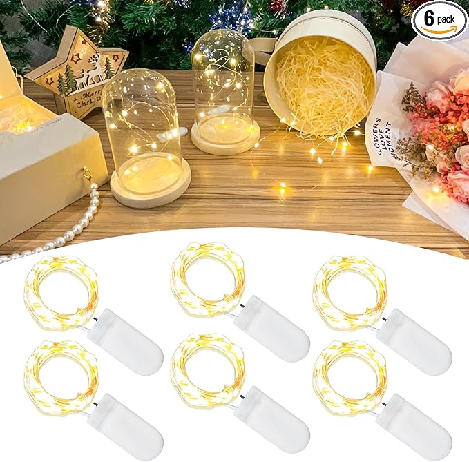 6 Pack Fairy Lights Battery Operated String Lights, 10 LED on 3.3ft Silvery Copper Wire,High Brightness for Wedding Christmas Flowers Gift Box Decoration (6 Pack, Warm White)