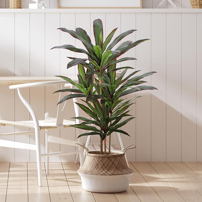 FLOWORLD Dracaena Artificial Plant 4ft Red Yucca Silk Tree Faux Plants Indoor Tall Fake House Floor Plants Realistic Artificial Trees for Home Office Decor Indoor Outdoor Housewarming Gift