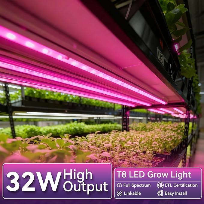 Elaruslux 4FT Plant Grow Light, Super Bright Plant Lights for Indoor Growing, Full Spectrum, with ON/Off Switch & Timed Function, Pinkish