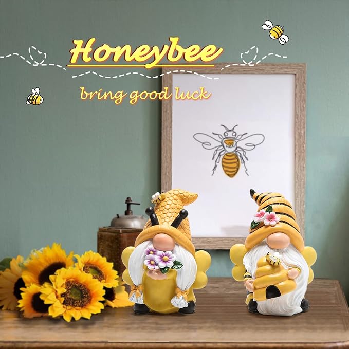 Hodao Spring Garden Gnomes Decorations Honey bee Gnome World Bee Day Decorations Gifts -Swedish Dwarf Figurine Table Summer Honey Bumble Bees Gnomes Decorations for Home