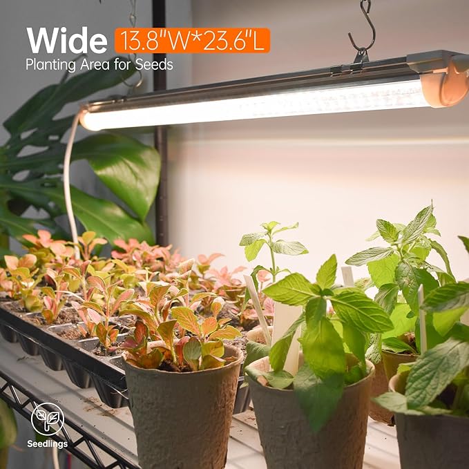 Bstrip Plant Shelf with Grow Light, 5-Tier, Metal Plant Stand with Timer, Adjustable Rack & Wheels, 4 Pack T8 Full Spectrum Grow Light for Indoor Plant, Seed Starting, Seed Tray, 23.5"x13.8"x 59"