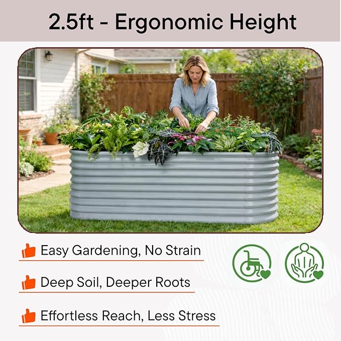 2-Pack 30" Extra Tall Galvanized Raised Garden Bed, 6x2x2.5 ft Metal Planters for Outdoor Plants, Heavy Duty Flower Bed for Vegetable, Garden Bed Outdoor Large Planter Box - Sand Beige