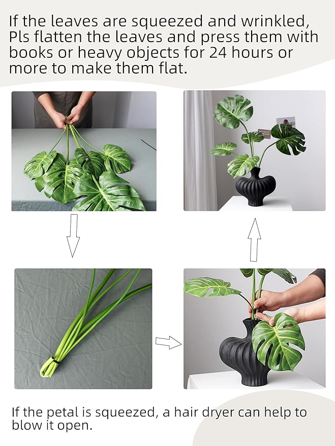 5pcs Artificial Monstera Leaves with Long Stem for Vase - Fake Tropical Plants Palm Leaves Realistic Turtle Leaves for Birthday Party Wedding Room Decor