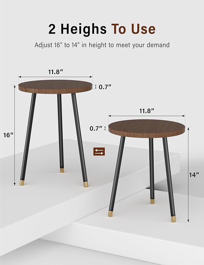 SAKSUN Plant Stand Indoor 2 Pack: Adjustable Wood 16 Inch Plant Stand - Mid Century Modern Decor Corner Plant Stands for Indoor Plants - Small Round Plant Table Holder for Balcony Living Room Office