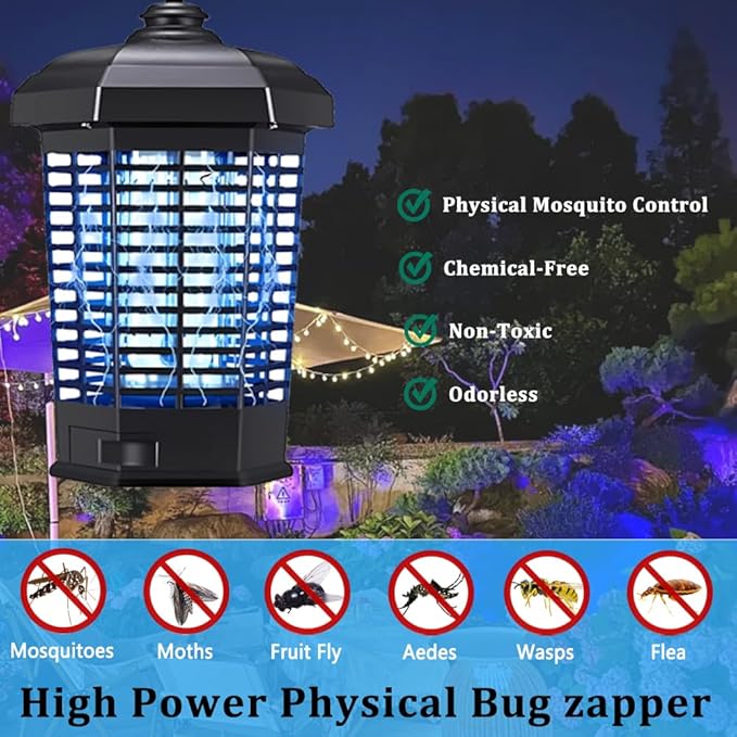 Bug Zapper for Outdoor,Mosquito Zapper, Waterproof Electric Mosquito Zappers, Insect Killer lamp, Electronic Fly Zapper for Backyard, Patio,Garden,Sport Fields Home（4200v,10ft Cord）