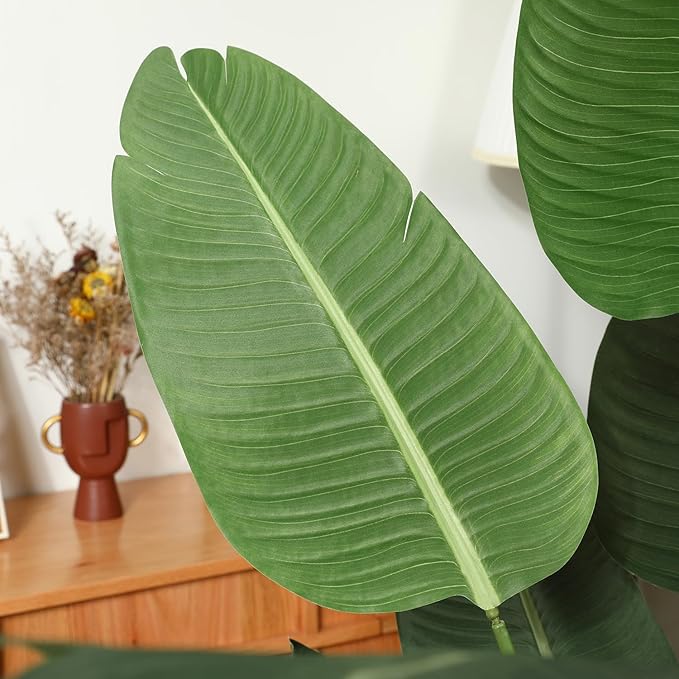 Artificial Bird of Paradise Plants 5 Ft Fake Tropical Tree with Woven Basket, Faux Banana Leaf Plant for Home Indoor Outdoor Office Modern Decor Green 2 Set