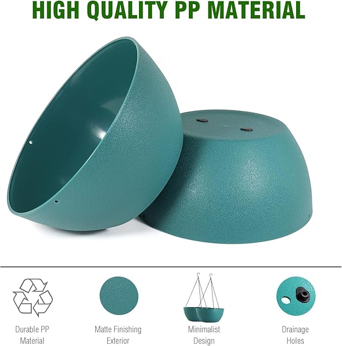WSMKSZ 13 inch Large Hanging Planters Plant Pots for Outdoor Indoor Plants with Drainage Holes and Chain, 2 Pack Round Hanging Flower Pots for Garden Home Porch Decor, Blue Green