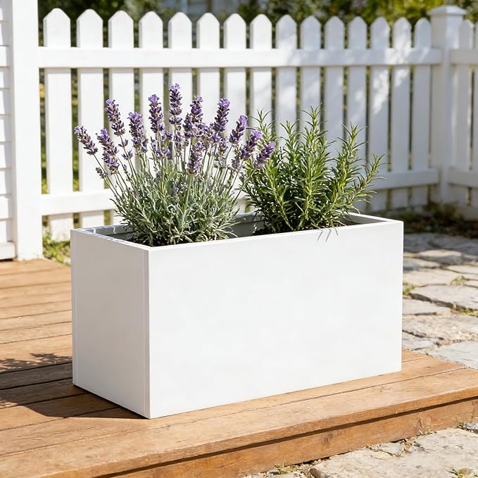 GZGNEEVL Metal Rectangular Planter Galvanized Steel Rectangle Planter White Planters Box 36" L x 15" W x 15" H Outdoor Indoor Large Heavy for Commercial Residential Plants Patio