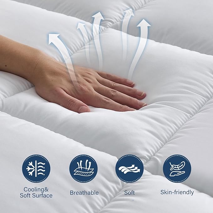 3.5 lnch Dual Layer Mattress Topper King Size, 1.5 Inch Cooling Gel Memory Foam and 2 Inch Soft Pillow Top Mattress Pad Cover for Back Pain, with Elastic Deep Pocket