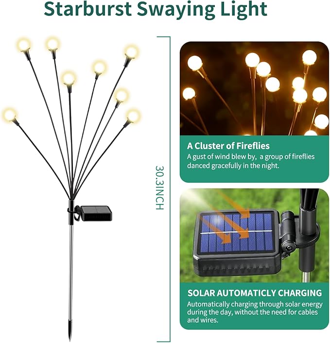 Solar Lights Outdoor Waterproof, 8 Packs 64LED, Solar Garden Lights, Garden Decor, Patio Decor, Unique Gifts for Women, Gifts for Grandma